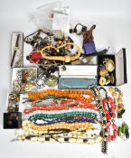 A collection of jewellery including Art Deco crystal, coral and jet beaded necklace, other necklaces
