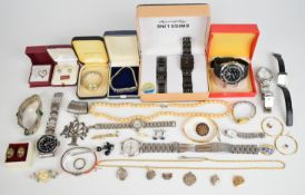 A collection of jewellery including silver heart locket, heart pendant, two silver St