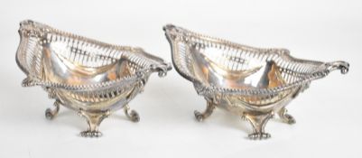 Pair of Elizabeth II hallmarked silver bon bon dishes with decoration of masks with swags between