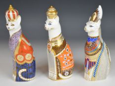 Three Royal Crown Derby Royal Cats paperweights, H21cm