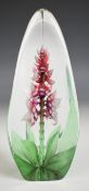 Maleras red orchid art glass sculpture, signed and labelled, probably by Mats Jonasson, H20cm