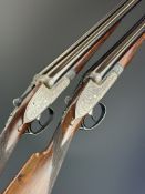Pair of AYA No 1 12 bore side by side sidelock ejector shotguns, each with rose and scroll