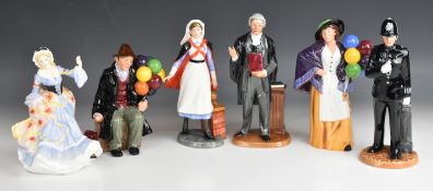 Six Royal Doulton figures including three from The Classics series; Policeman, Nurse and Lawyer,