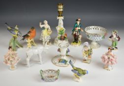Dresden, Sitzendorf and Goebel porcelain figures / decorative ware, and a Meissen donkey