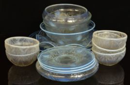 Collection of Barolac and Jobling opalescent glass dishes and bowls decorated in the pinecone /