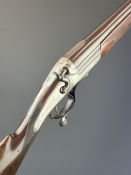 Thomas Wild 8 bore hammer action shotgun with engraved lock, rotary underlever, underside, trigger