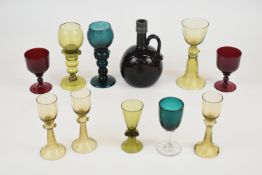 Collection of glassware including German rummer glasses