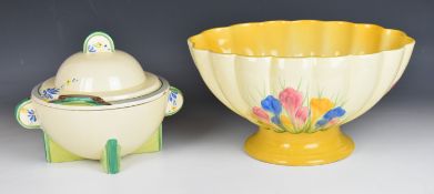 Clarice Cliff for Newport Pottery Art Deco twin handled covered tureen and a pedestal lobed