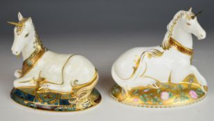 Two Royal Crown Derby limited edition paperweights comprising Unicorn and Mythical Unicorn, both
