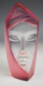 Mats Jonasson for Maleras art glass Batzeba red mask sculpture, signed, H20cm