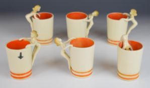 A set of six Cortendorf West German pottery mugs, all featuring a nude lady as the handle, each