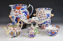 Collection of 19thC Mason's patent ironstone including very large jug, jardinière, platters, jugs,