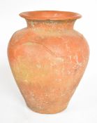 Victorian terracotta jardinière / garden planter with relief moulded flower above a wavy border