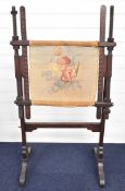 19thC floor standing mahogany tapestry / embroidery / crewelwork frame with swivel mechanism and