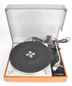 Thorens for Tandberg record player turntable with Shure M97 cartridge and smoked black cover.