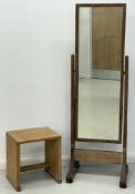 Attributed to Heals Art Deco / Arts & Crafts limed oak cheval mirror and stool, W48 x H146cm
