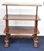 19thC flame mahogany three tier metamorphic table, dumb waiter or buffet, with rise and fall