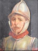 David Wood Haddon (1860-1941) oil on canvas man in armour, signed lower left, 19.5 x 14cm, in part