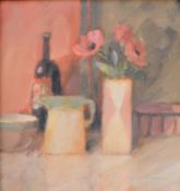 Salliann Putnam RWS NEAC (born 1937) oil on board Red Still Life, signed in pencil lower right, 35 x