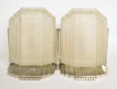 Pair of chromed and frosted glass Art Deco electric lights with stepped decoration, W20 x D22 x