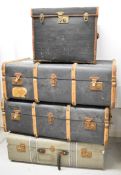 Four pieces of vintage luggage, largest W90 x D51 x H32cm