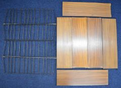 Two Ladderax wall mounted shelf units comprising four metal uprights and six shelves, H68 x W64cm