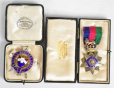 Two cased Masonic hallmarked silver and enamel jewels, one for Grand Masters Lodge, the other