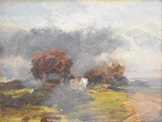 Attributed to Alexander Fraser Junior (Scottish 1828-1899) oil on board hay on cart with horse