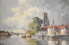 Louis van Staaten (Dutch 1836-1909) canal townscape on the Scheldt, signed lower left and titled