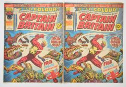 Two Captain Britain #1 comic books by Marvel UK, 1976, origin and first appearance.