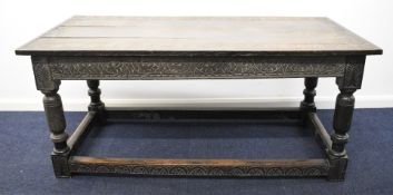 18th/19thC carved oak / elm buffet or hall refectory style table, W167 x D74 x H75cm