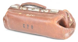 GPO vintage leather Gladstone style bag, stamped with GPO lettering inside pockets and with key