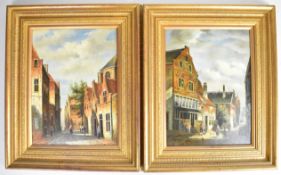 L.Roth pair of 20th century oil on board Dutch or similar street scenes, both signed to lower