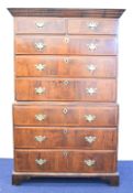 Georgian walnut chest on chest of two over three over three graduated drawers with crossbanded