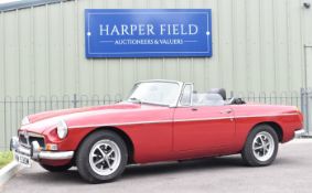 1974 MG B roadster classic car, registration number VNW 530M, with V5c showing it having been bought