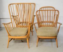 Four Ercol light elm mid century modern armchairs