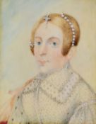 19th century portrait miniature on ivory Countess of Chichester, 6 x 4.5cm, in moulded ebonised