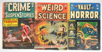 Three EC comics comprising The Vault of Horror #32, Weird Science #21 and Crime Suspenstories #21,