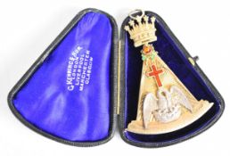 Cased Masonic hallmarked silver and enamel double sided jewel, 81g
