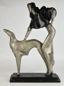 Art Deco style figure of a lady with cropped jacket and Borzoi / Saluki dog, impressed A Danel to