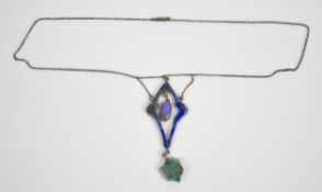 Art Nouveau necklace set with enamel and opal triplets, 7.3g, 40cm
