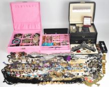 A collection of costume jewellery including freshwater pearls, diamanté necklace, silver bracelet,
