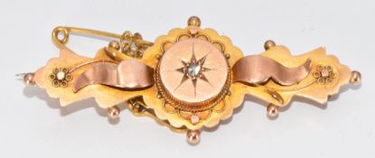 A 9ct gold brooch set with a rose cut diamond, Chester 1913, 2.9g, 4.2cm