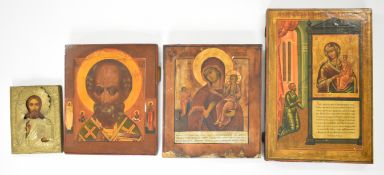 Four Russian / Christian Orthodox icons, with metal mounts, probably 19thC, largest 36 x 28cm