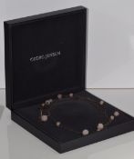 Georg Jensen silver necklace set with rose quartz, in original box