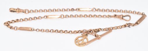 A 9ct gold double Albert with Masonic fob and T bar, 14.1g, 40.5cm