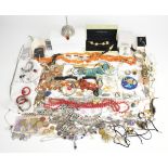 A collection of jewellery including amber necklace, earrings, necklaces, silver and freshwater pearl