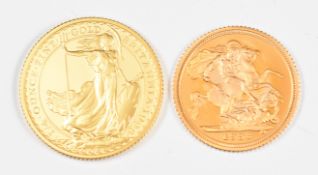 Royal Mint cased 1998 proof gold half sovereign and proof Britannia £25 (¼oz) gold coins, in
