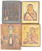 Four Russian / Christian Orthodox icons, largest 31.5 x 27cm