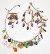A collection of jewellery including gold plated bracelet, brooch (partly 9ct gold) and earrings